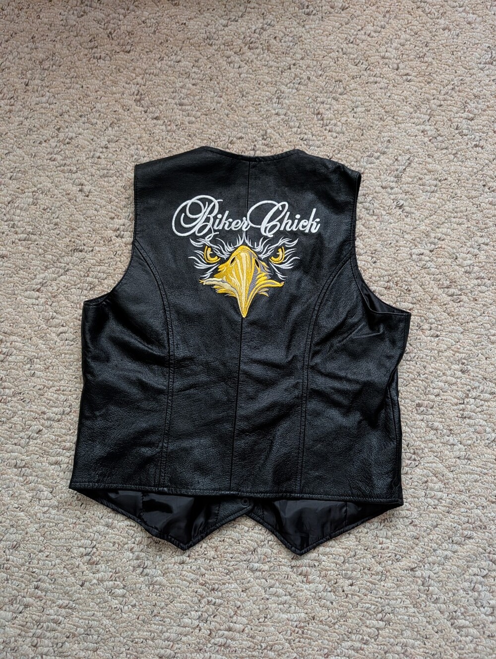 Vintage Y2K 2000s Ladies Leather Biker Chick Vest Embroidered Eagle Motorcycle